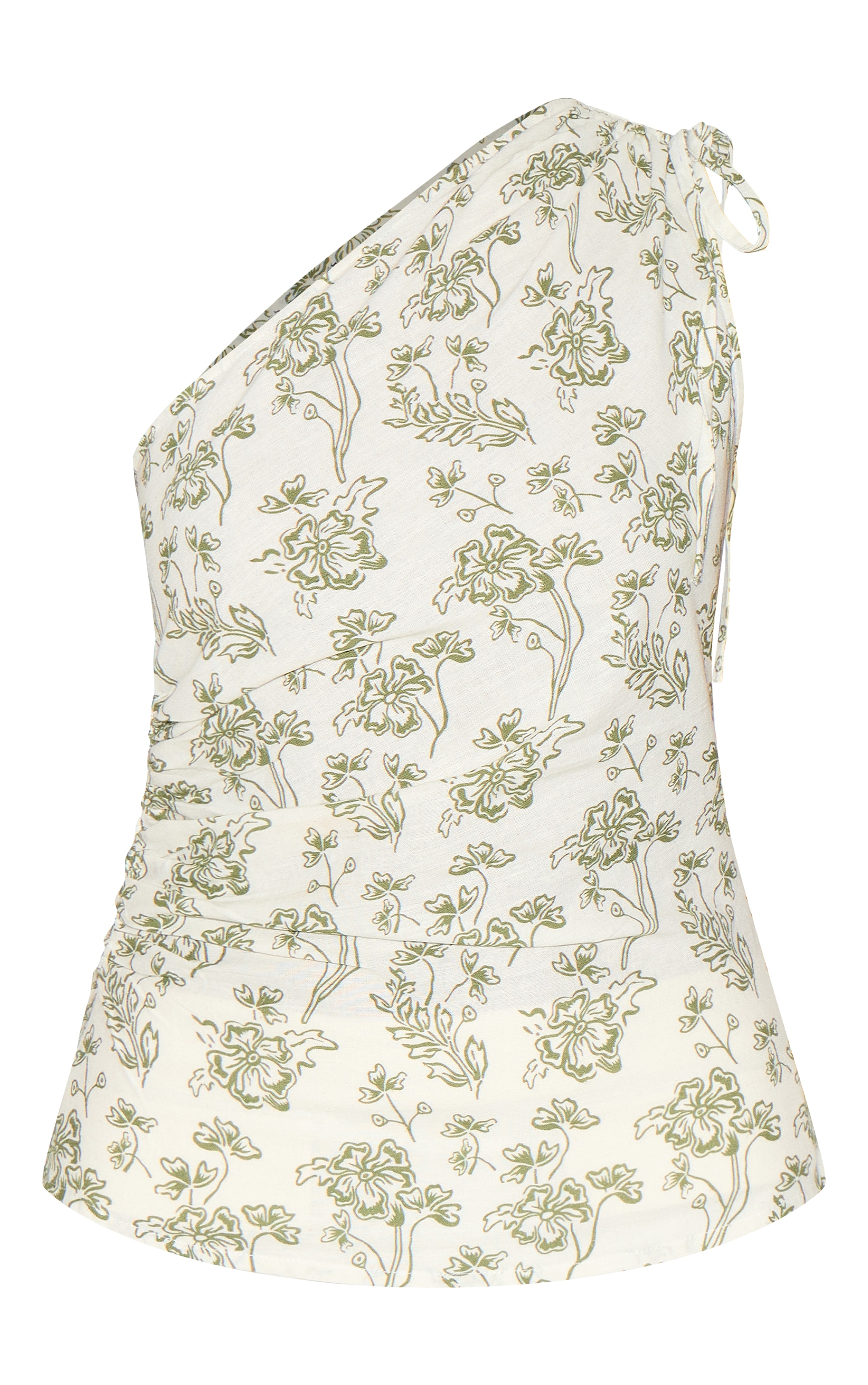  Green Lightweight Woven Printed Ruched Asymmetric Long Top image 5