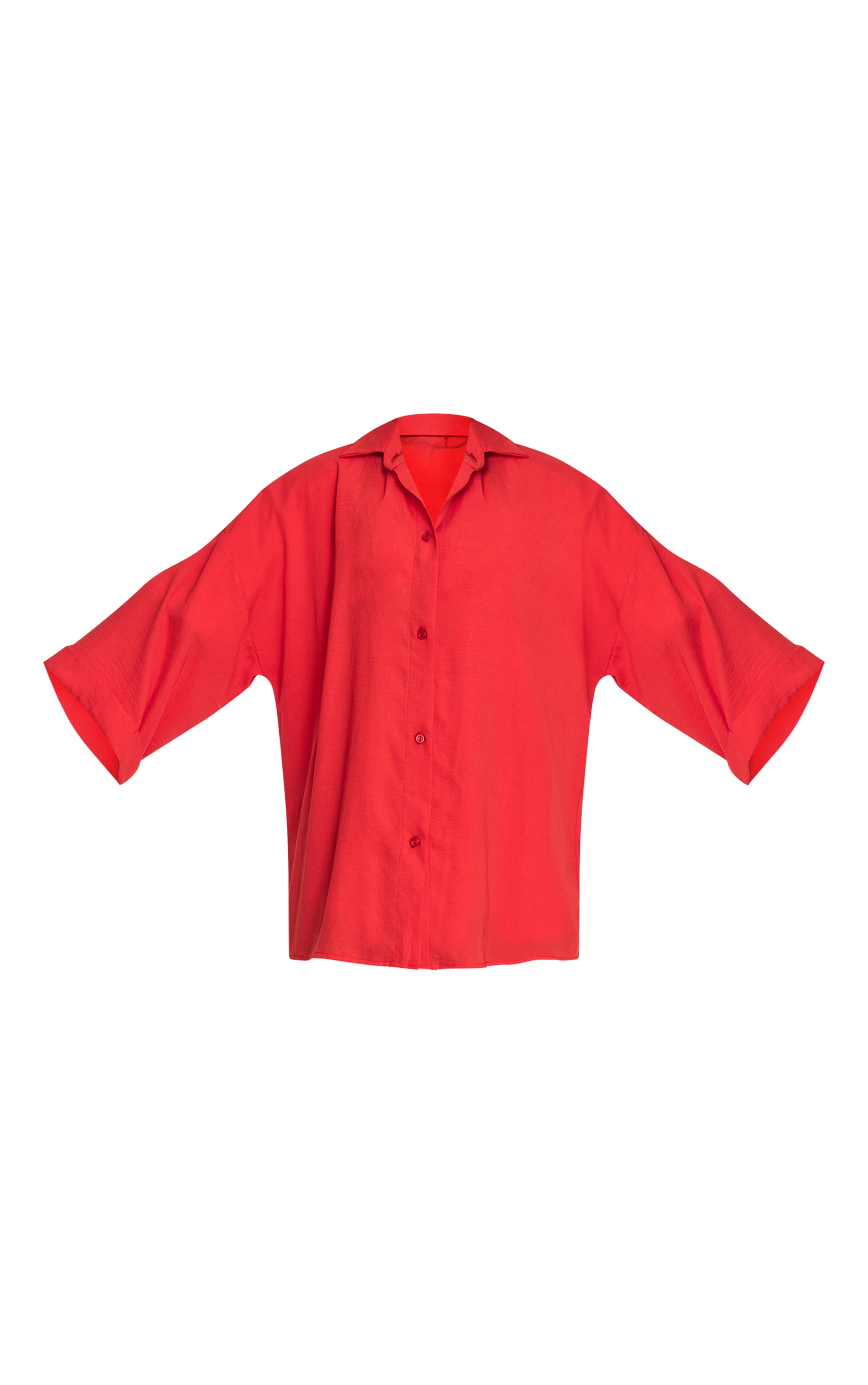 Red Linen Look Oversized Drop Shoulder Beach Shirt image 5