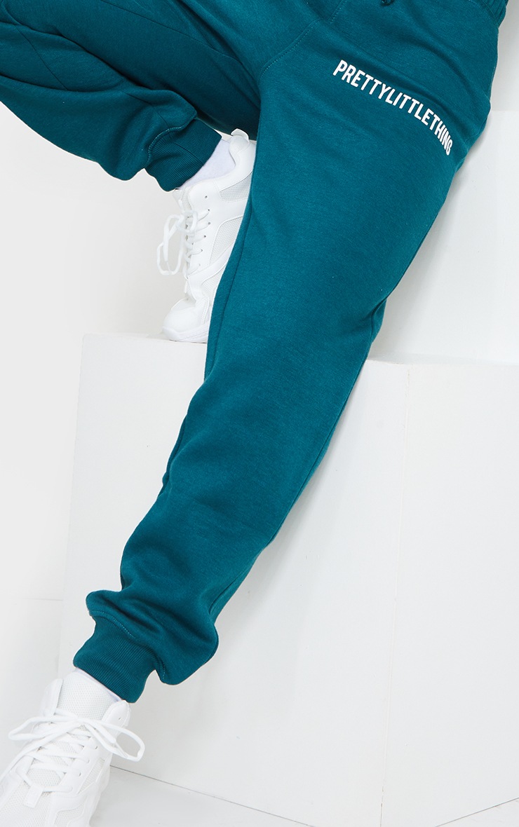 PRETTYLITTLETHING Logo Teal High Waisted Cuffed Sweatpants image 4