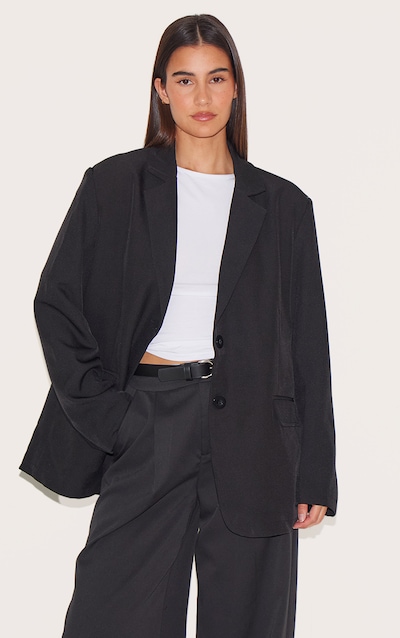 Black Seam Detail Structured Oversized Blazer