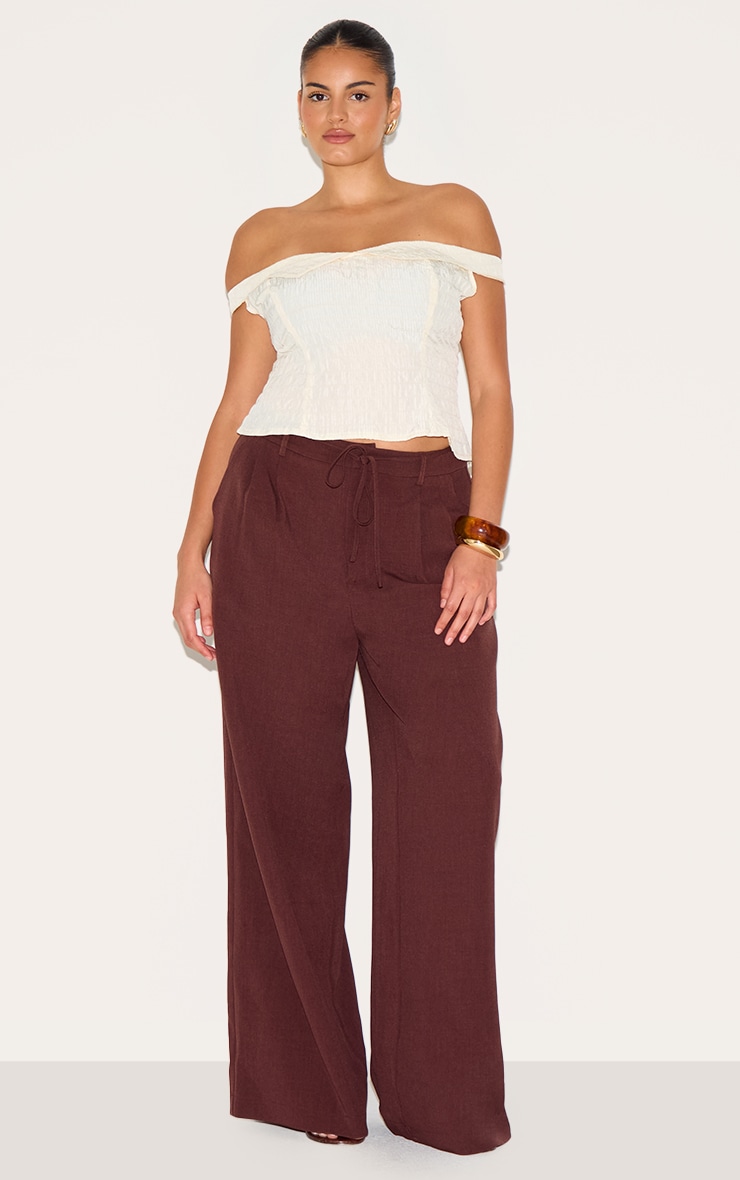 Plus Wine Tailored Tie Detail Woven Wide Leg Pants image 2