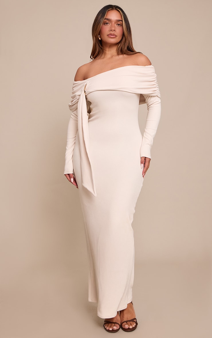 Shape Cream Bardot Trim Detail Maxi Dress image 3