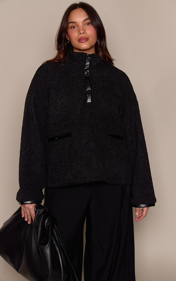 Plus Black Hooded Fleece Pull Over Sweater image 1