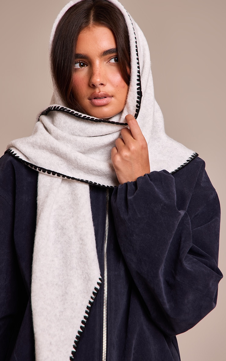 Grey Knit Contrast Tassel Shawl image 1
