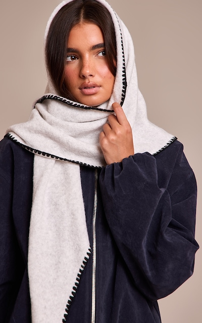 Grey Knit Contrast Tassel Shawl