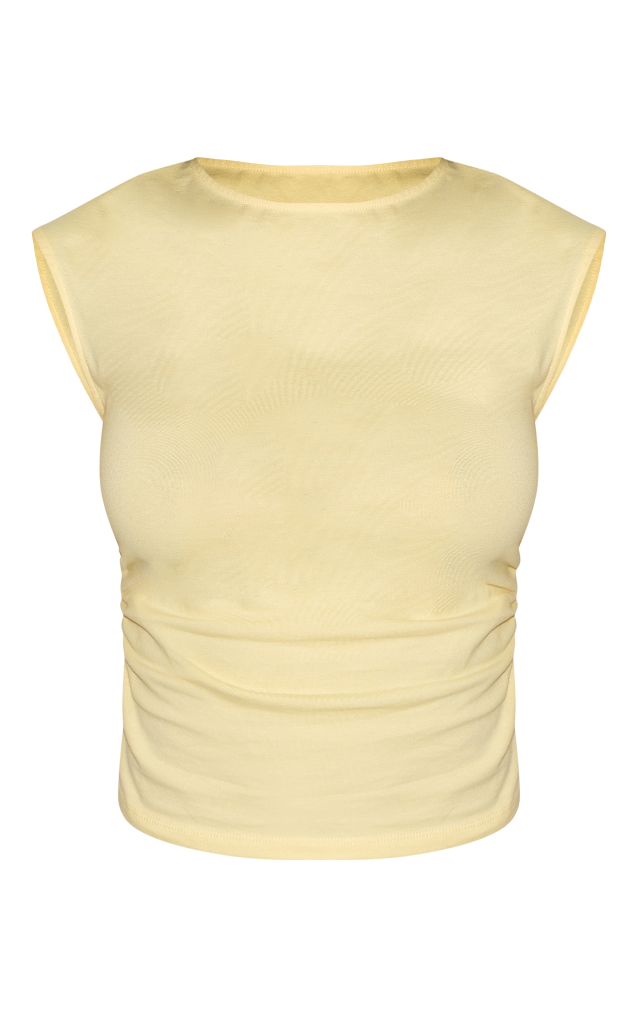 Butter Yellow Soft Cotton Ruched Side Sleeveless Top image 5