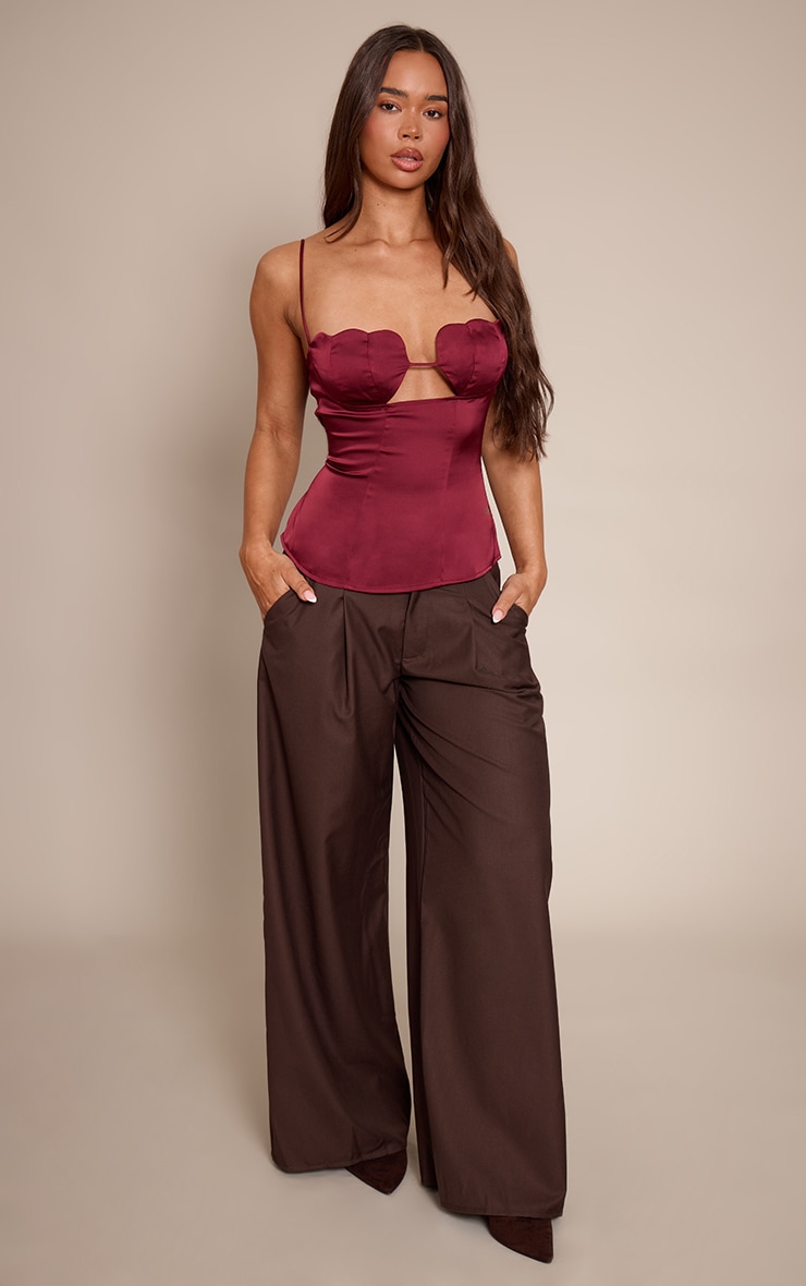 Plum Satin Bust Detail Strappy Cami