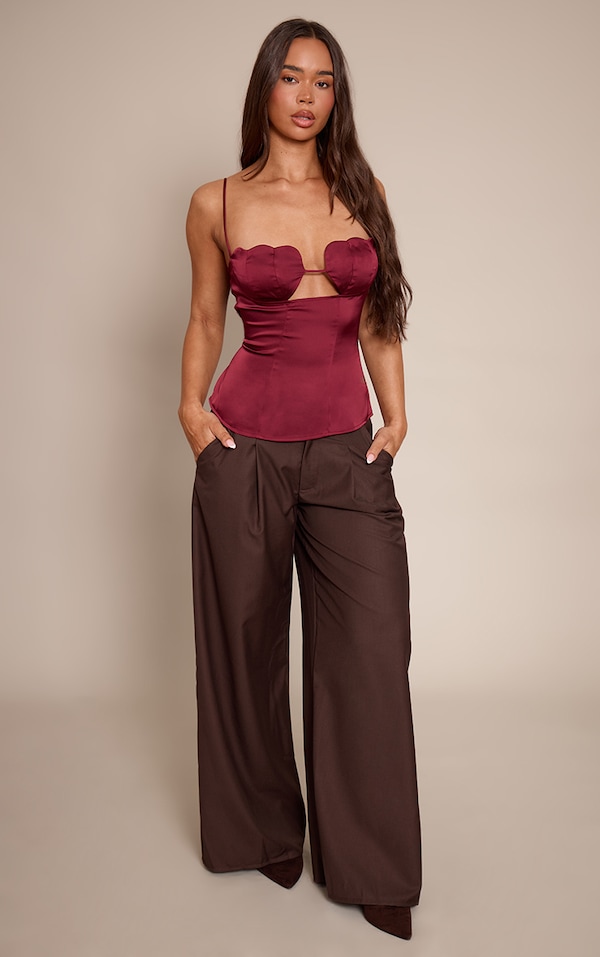 Plum Satin Bust Detail Strappy Cami 