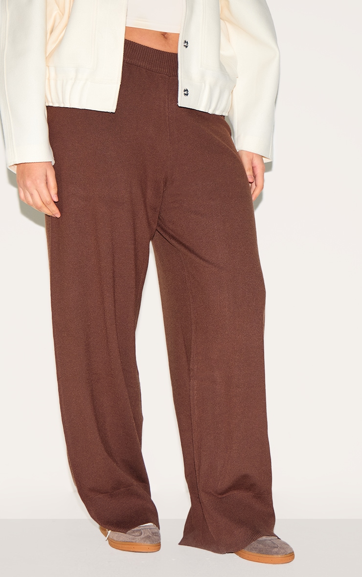 Plus Chocolate Basic Knit Wide Leg Pants image 2