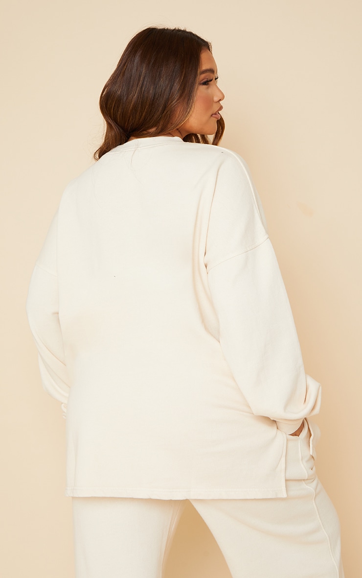 Plus Cream Oversized Split Hem Sweater image 2