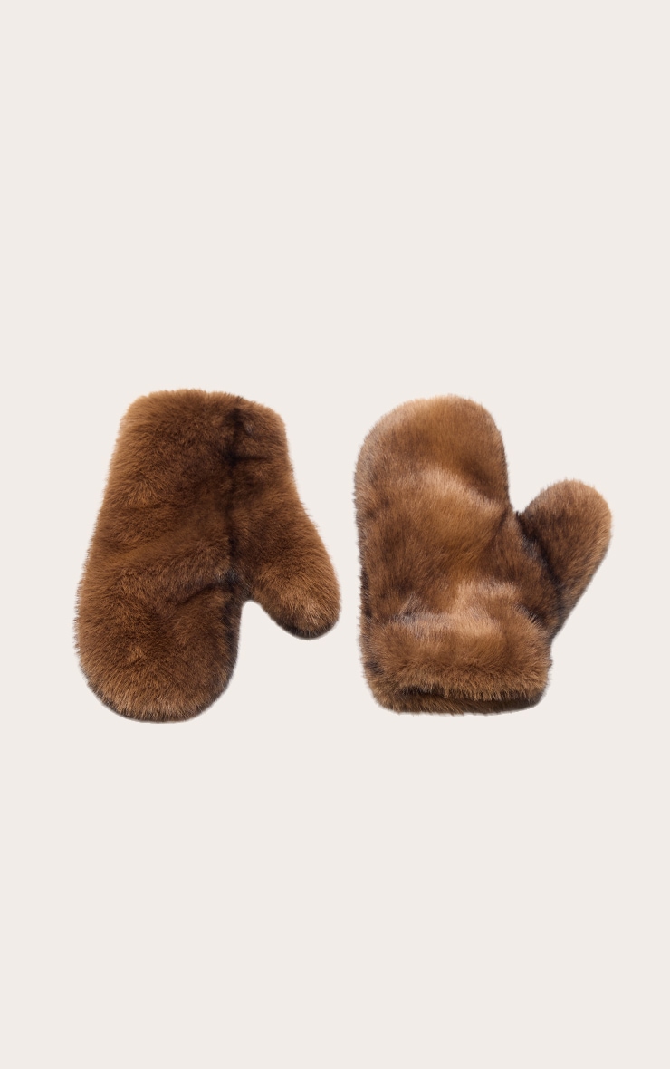 Chocolate Faux Fur Mittens image 3