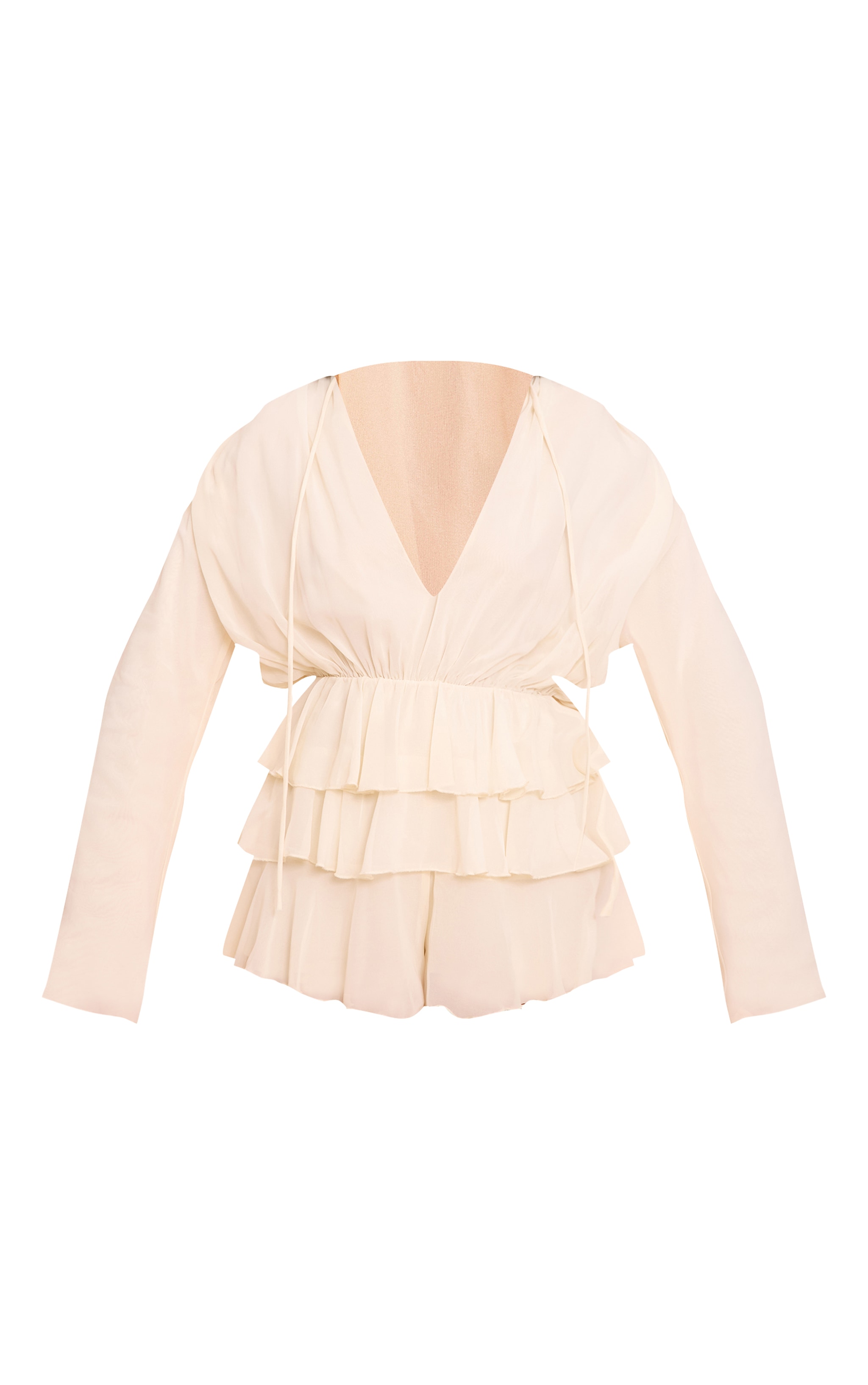 Cream Chiffon V Neck Frill Tiered Romper image 5
