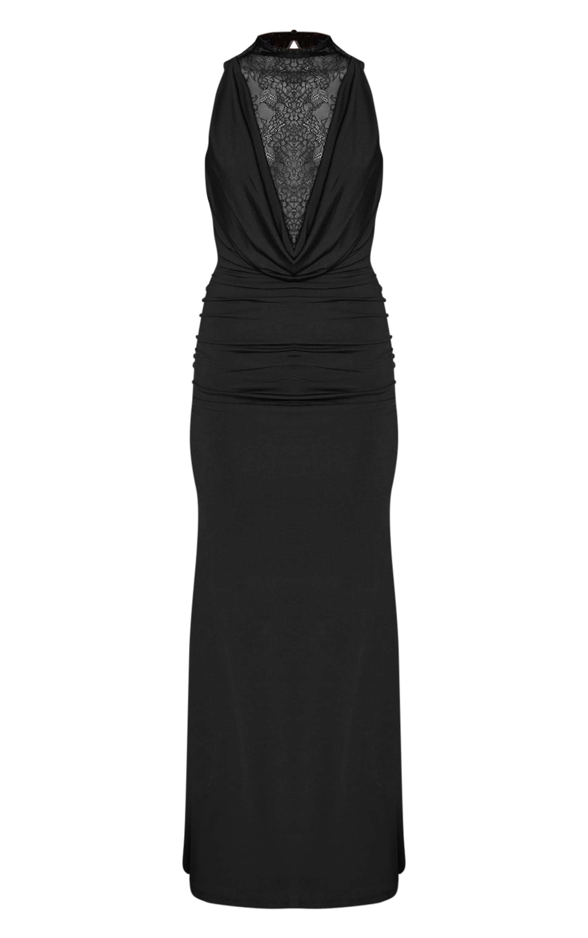 Black Soft Lace Panel Cowl Neck Maxi Dress image 5