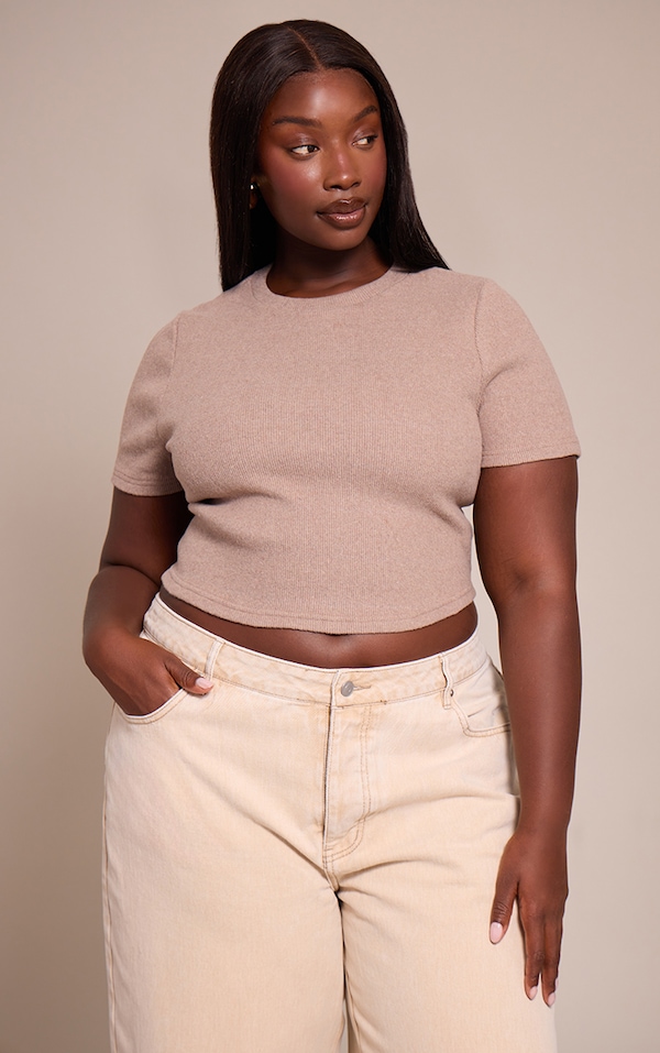 Plus Oatmeal Soft Touch Rib Crop Top