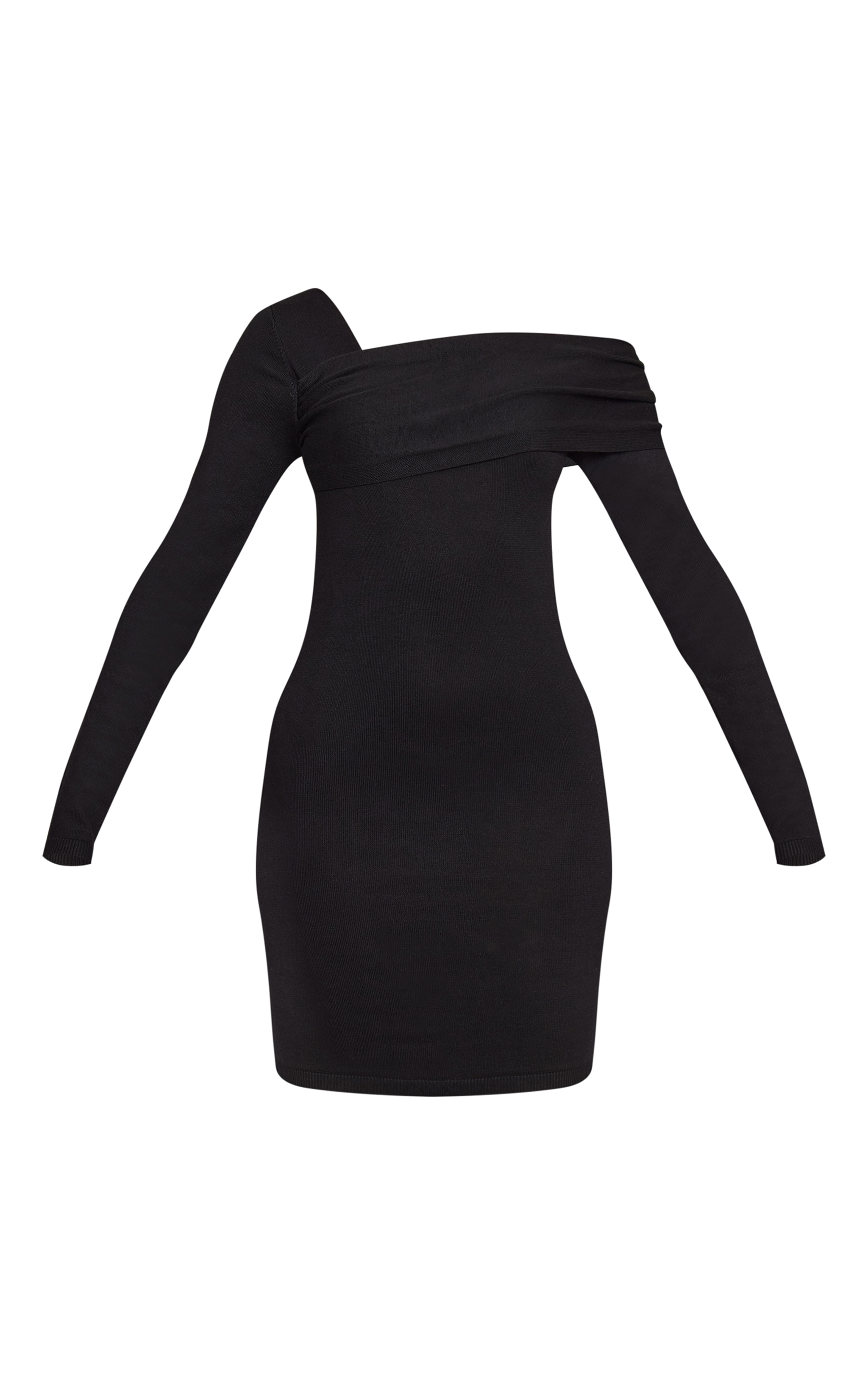 Mini robe asymétrique en maille tricot noire à manches longues image 5