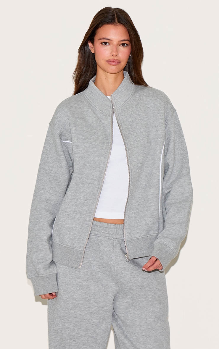 Sweat gris cendré à lisérés contrastants et zip image 1