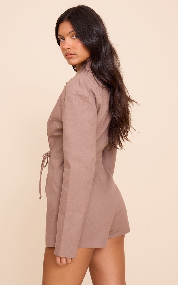 Mocha Woven Wrap Blazer Playsuit image 2
