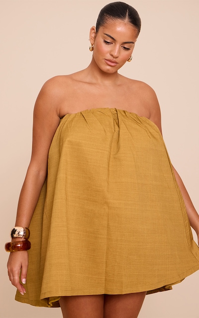 Plus Dark Ochre Bandeau Puffball Dress