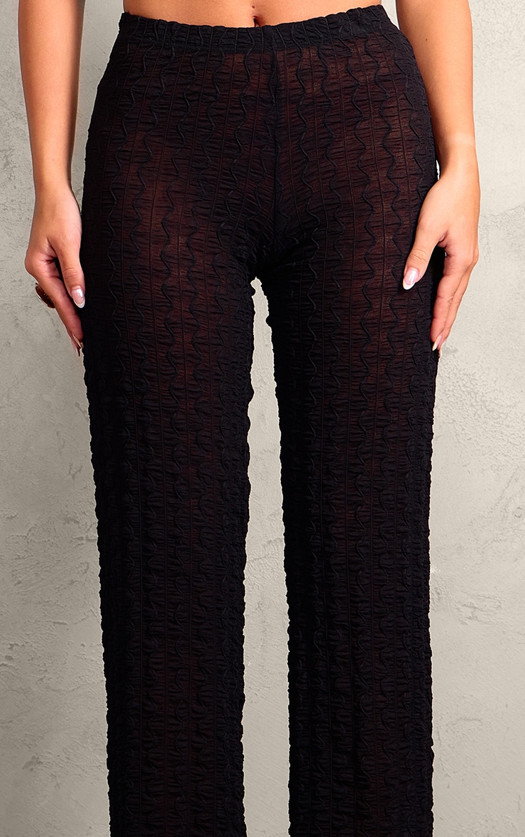 Black Sheer Textured Jersey Straight Leg Pants image 4