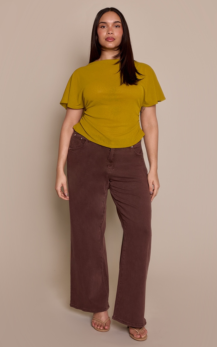 Plus Olive Cape Detail Ruched Side Top image 3