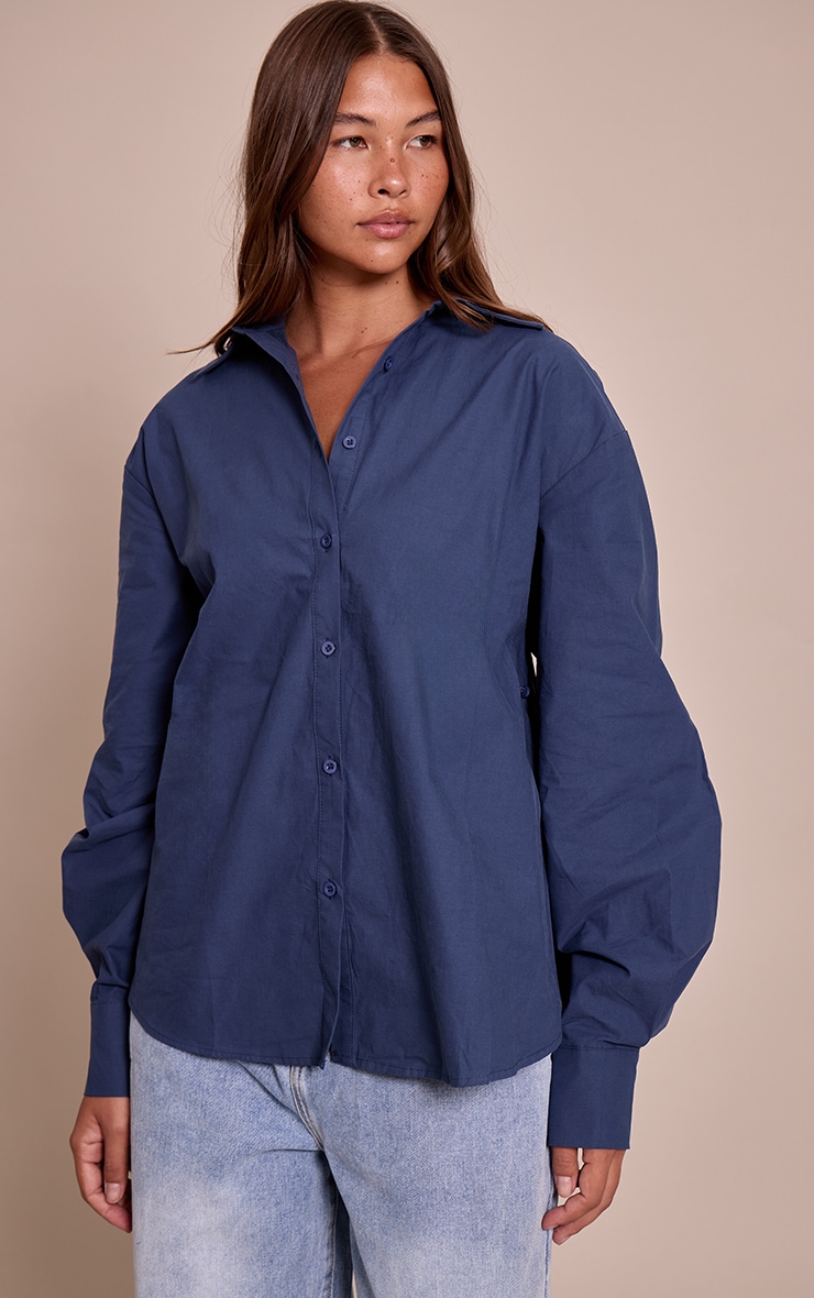 Navy Cotton Multi Button Cinched Shirt image 4