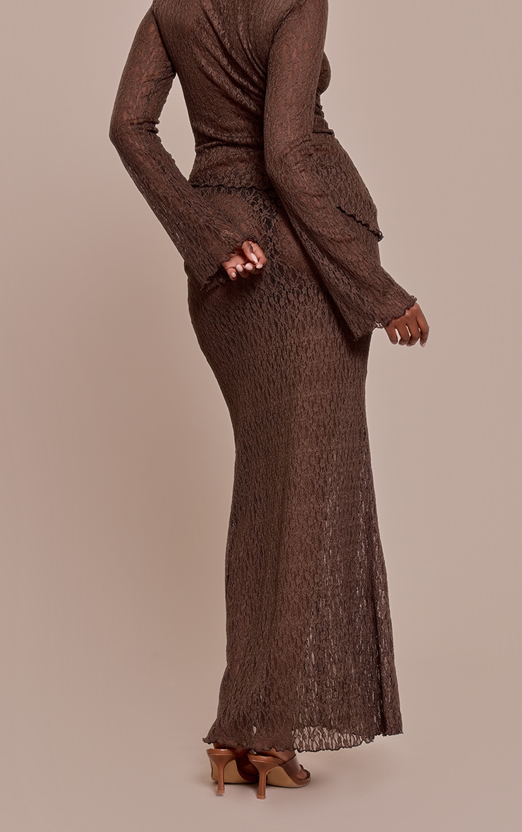 Dark Brown Sheer Lace Fishtail Maxi Skirt image 3
