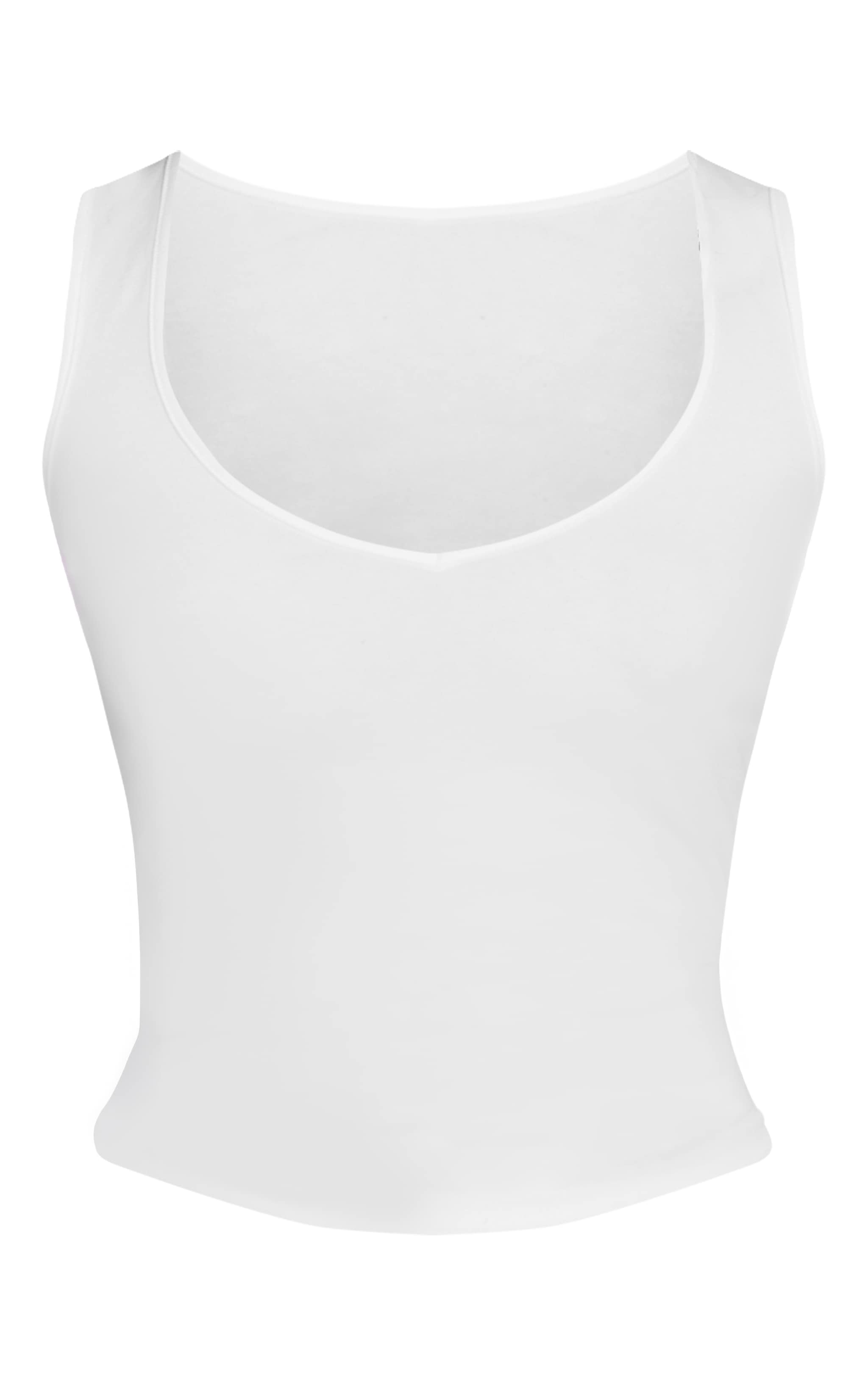 White Soft Cotton Plunge Neck Vest Top image 5