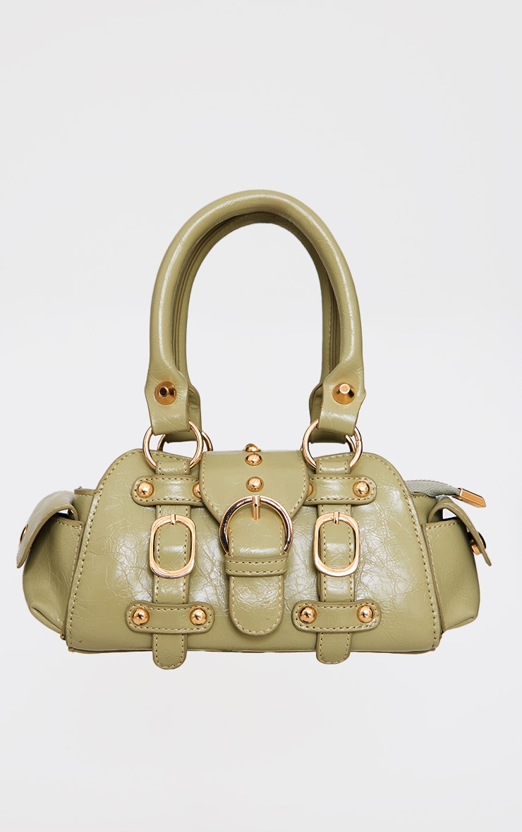 Olive Crinkle PU Buckle Stud Mini Handbag image 2