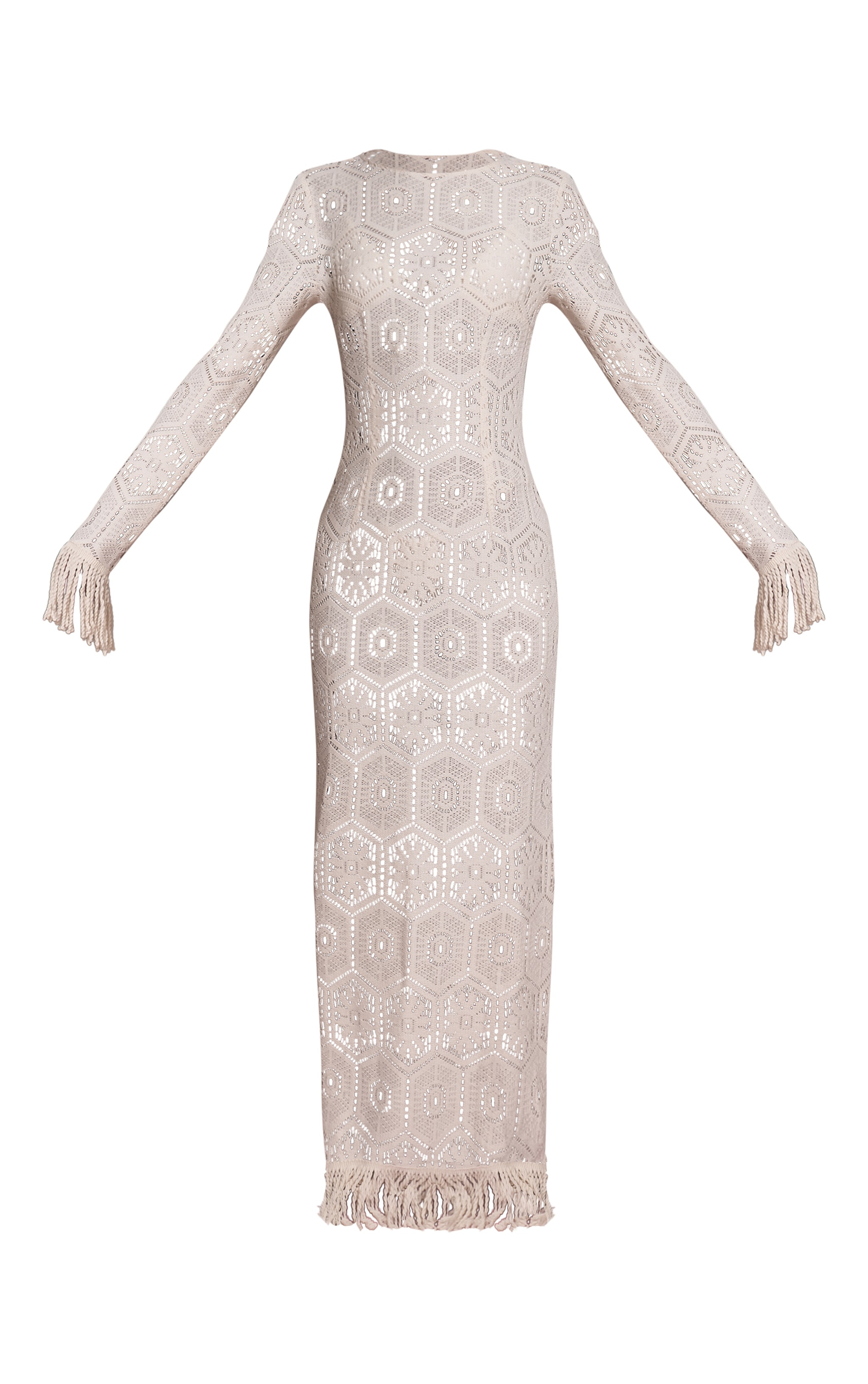 Cream Crochet Tassel Hem Maxi Beach Dress image 5