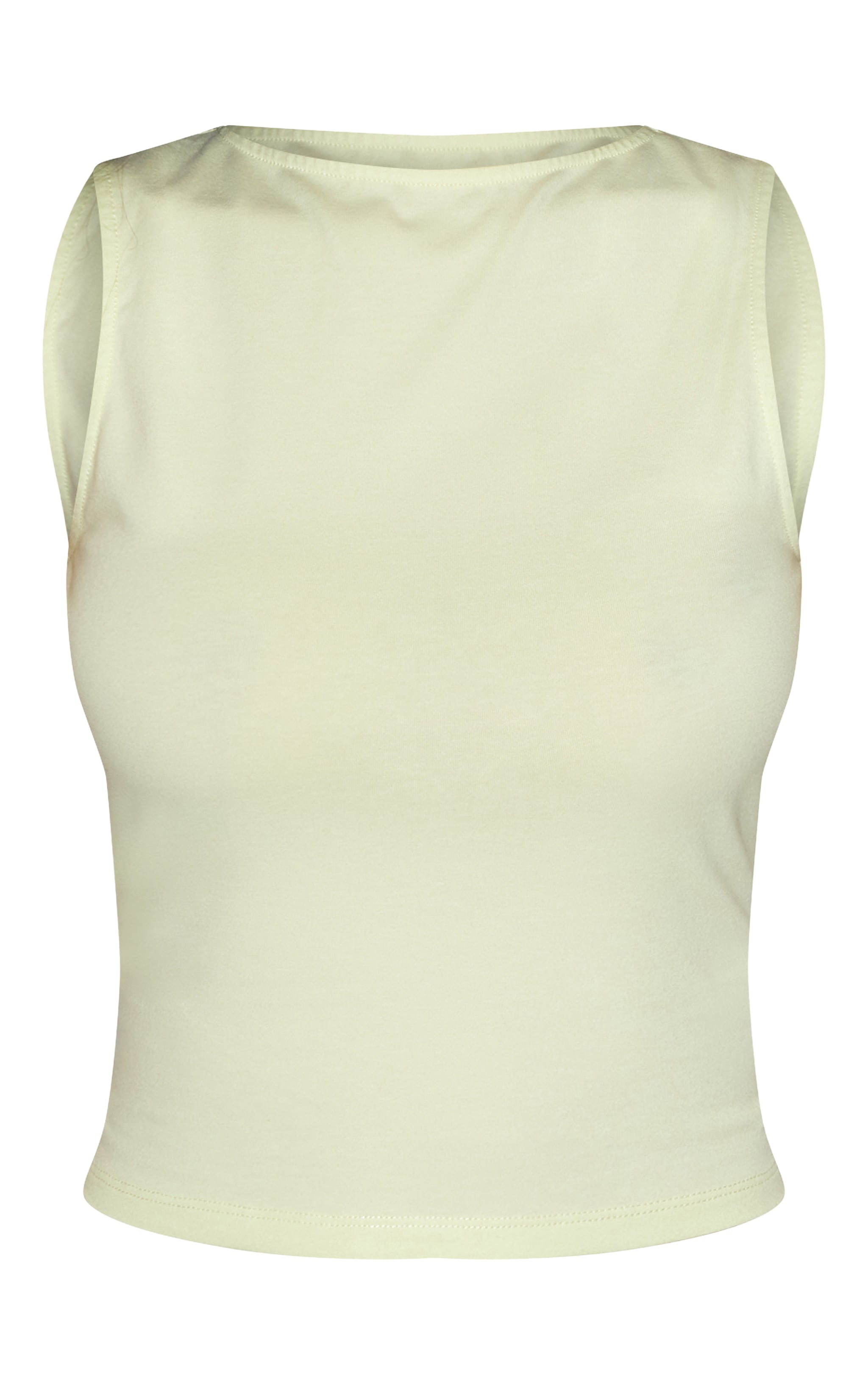 Pale Lime Soft Cotton Boat Neck Sleeveless Top | Tops