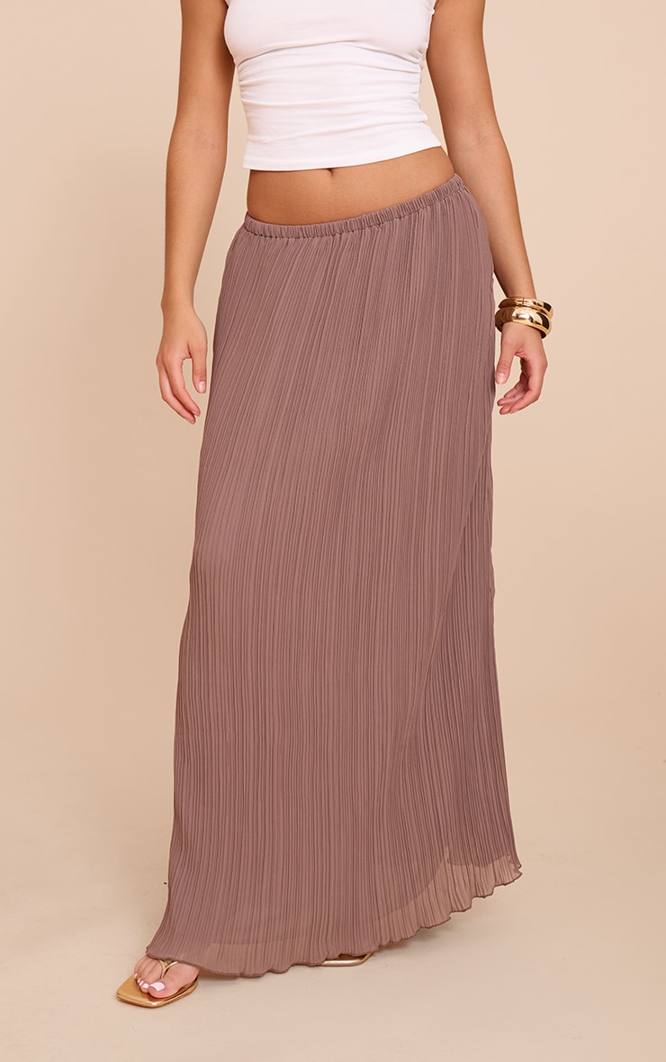 Chocolate Sheer Plisse Scalloped Hem Maxi Skirt image 2