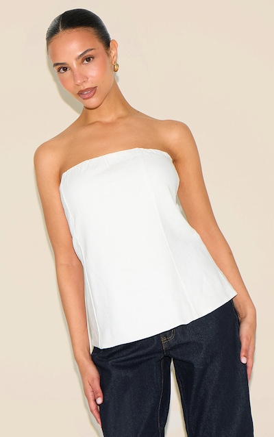 Petite Top bustier long léger en effet lin tissé blanc