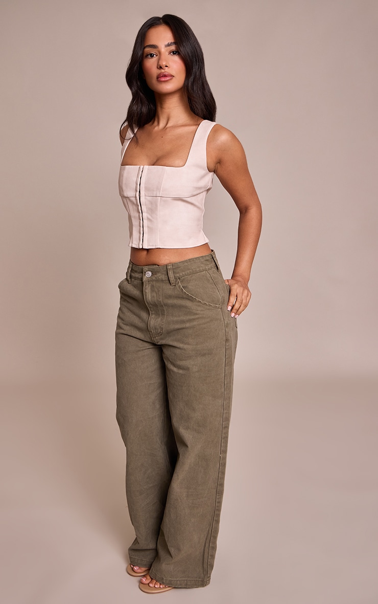 Petite Ecru  Fitted Faux Leather Crop Top image 3