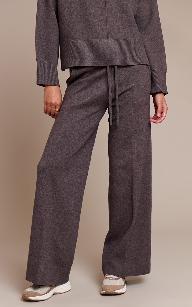 Charcoal Drawstring Wide Leg Knitted Pants image 2