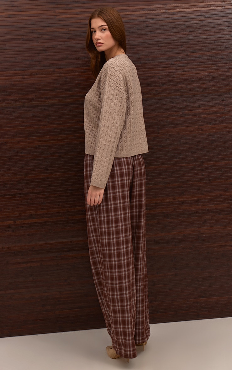 Brown Check Woven Drawstring Low Rise Relaxed Pants image 3