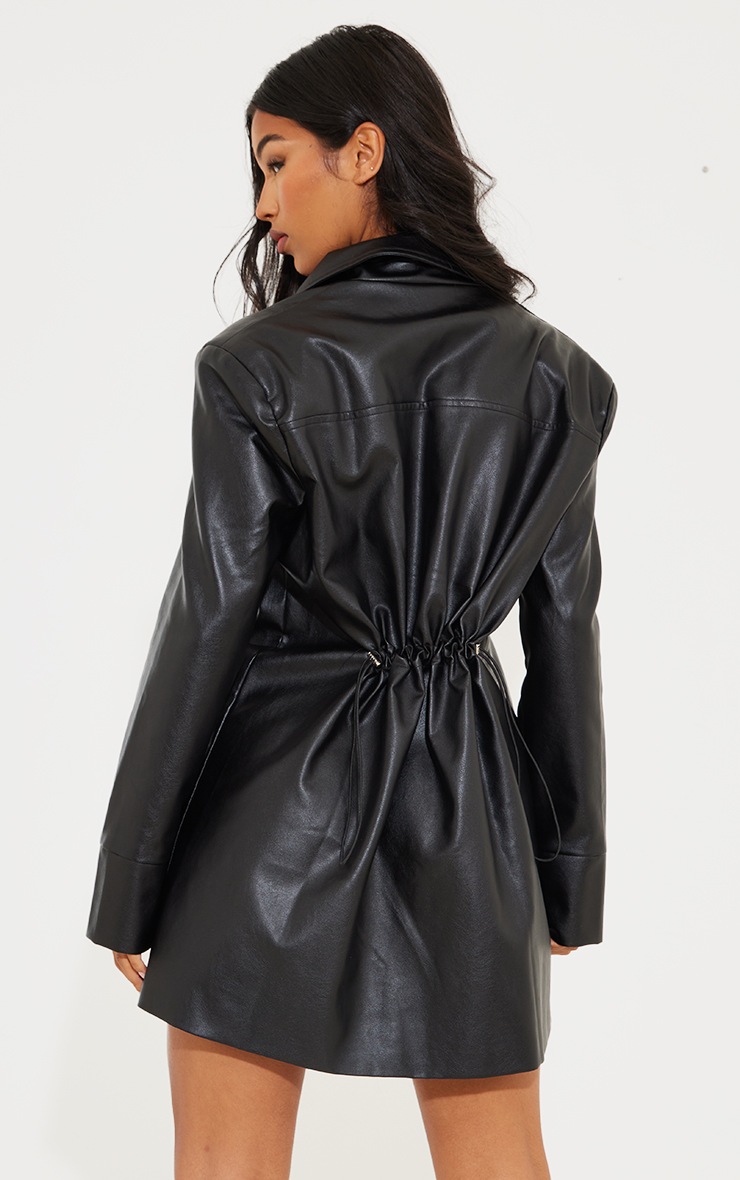 Black Faux Leather Oversized Blazer Dress image 2