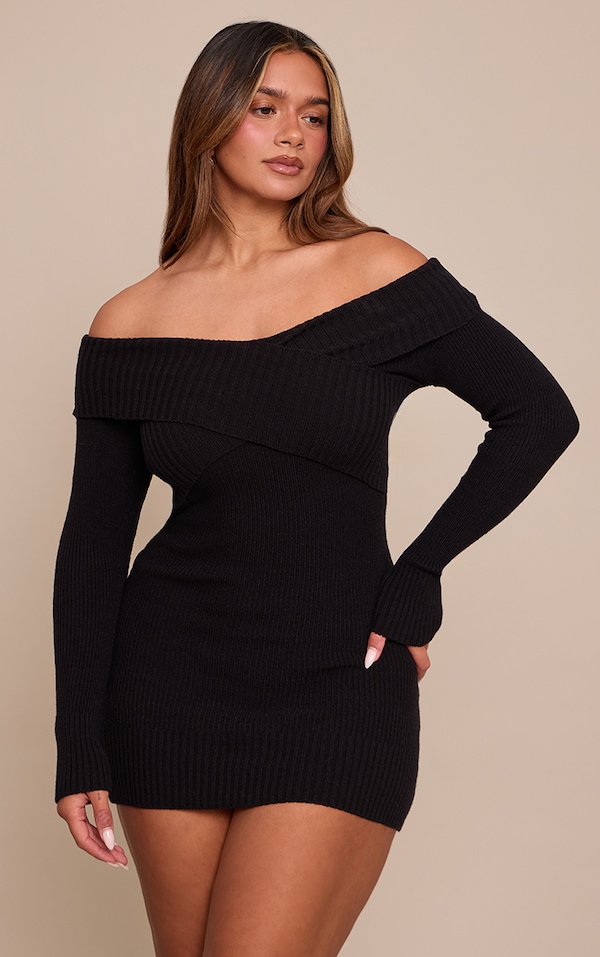 Shape Black Bardot Knitted Bodycon Dress