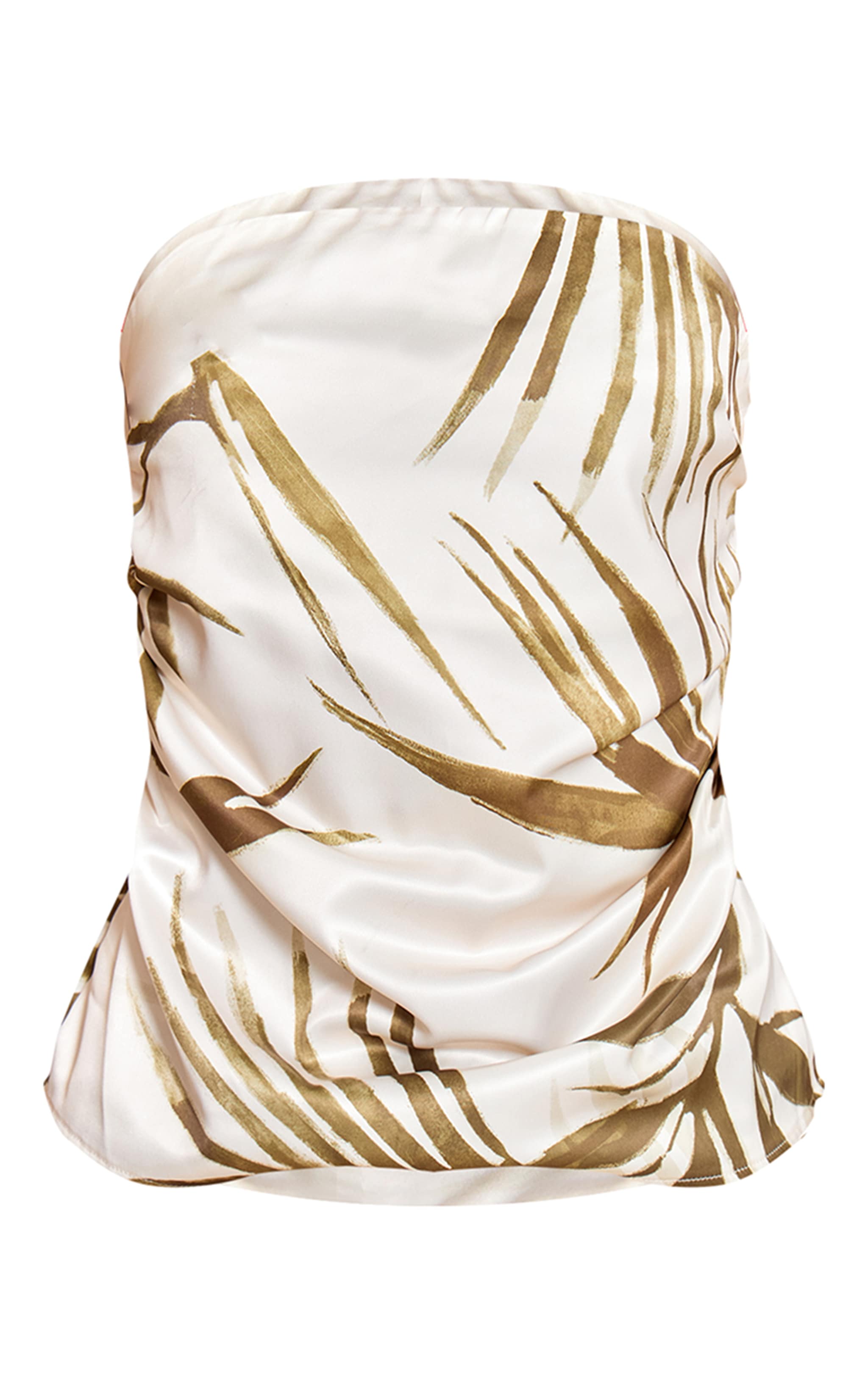 Green Leaf Print Satin Ruched Bandeau Top image 5