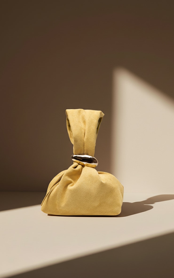 Chartreuse Faux Suede Gold Handle Hand Bag