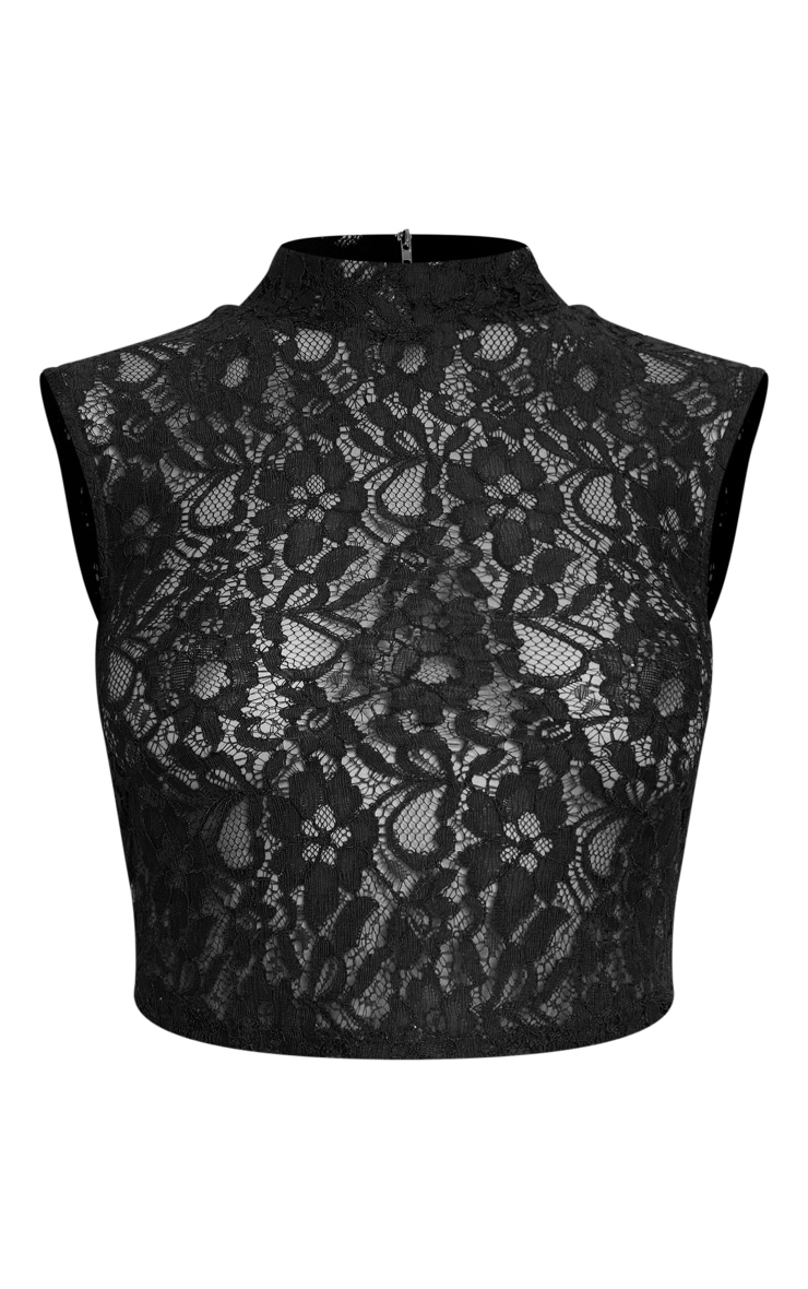 Black Lace High Neck Top image 5