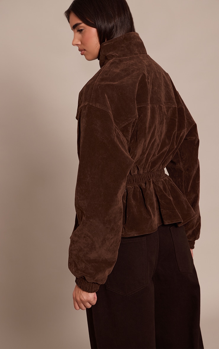 Veste en suédine chocolat à col montant et taille cintrée image 2