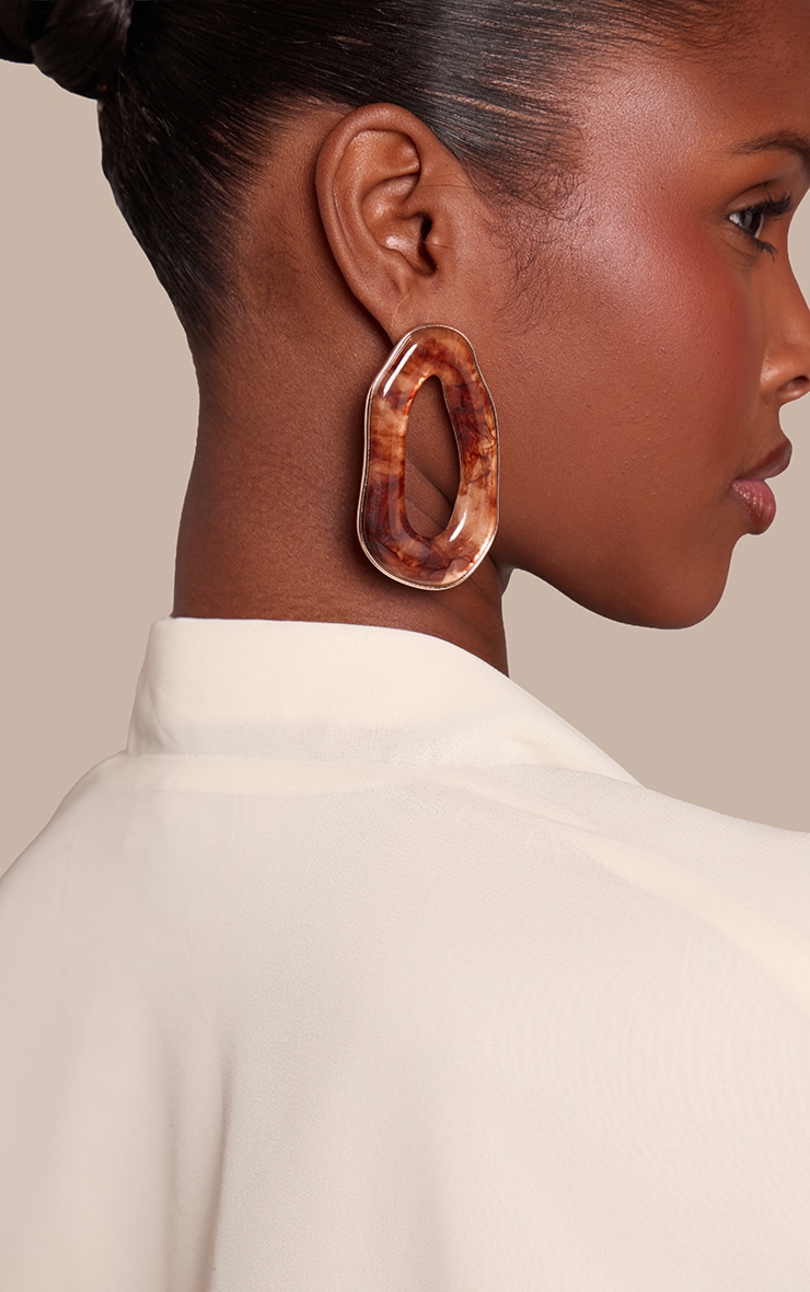 Tortoiseshell Abstract Gold Backed Statement Earrings image 1