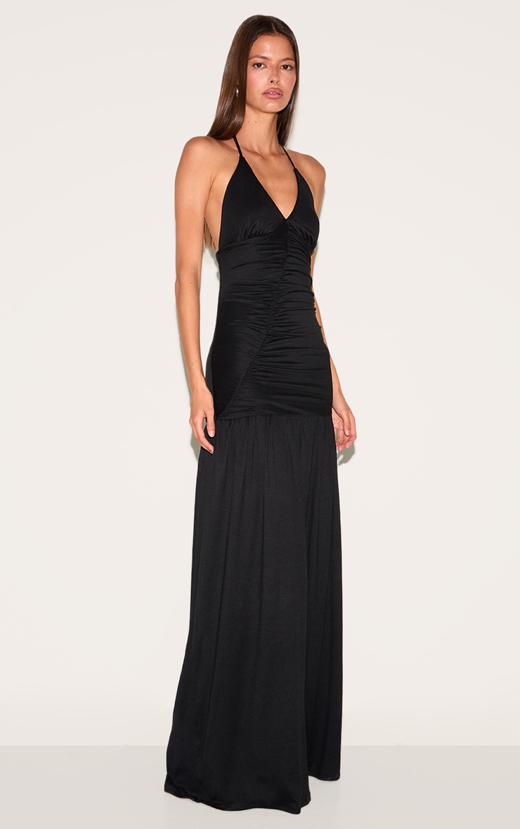 Maxi Dress Black Spaghetti Strap Shift Dress Black Double Layer