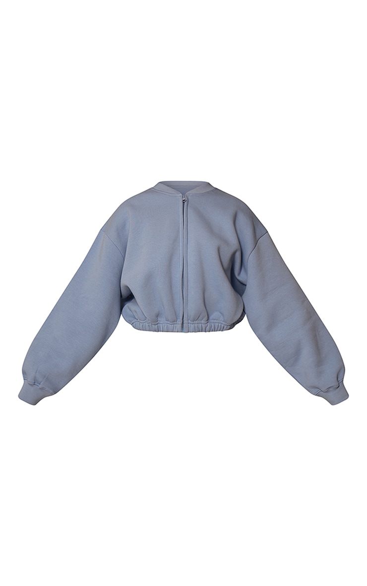 Baby Blue Drawcord Waist Cropped Zip Up Sweatshirt image 5