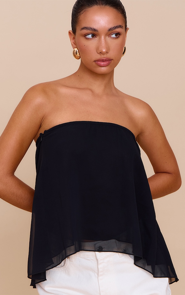  Black Chiffon Floaty Bandeau Top