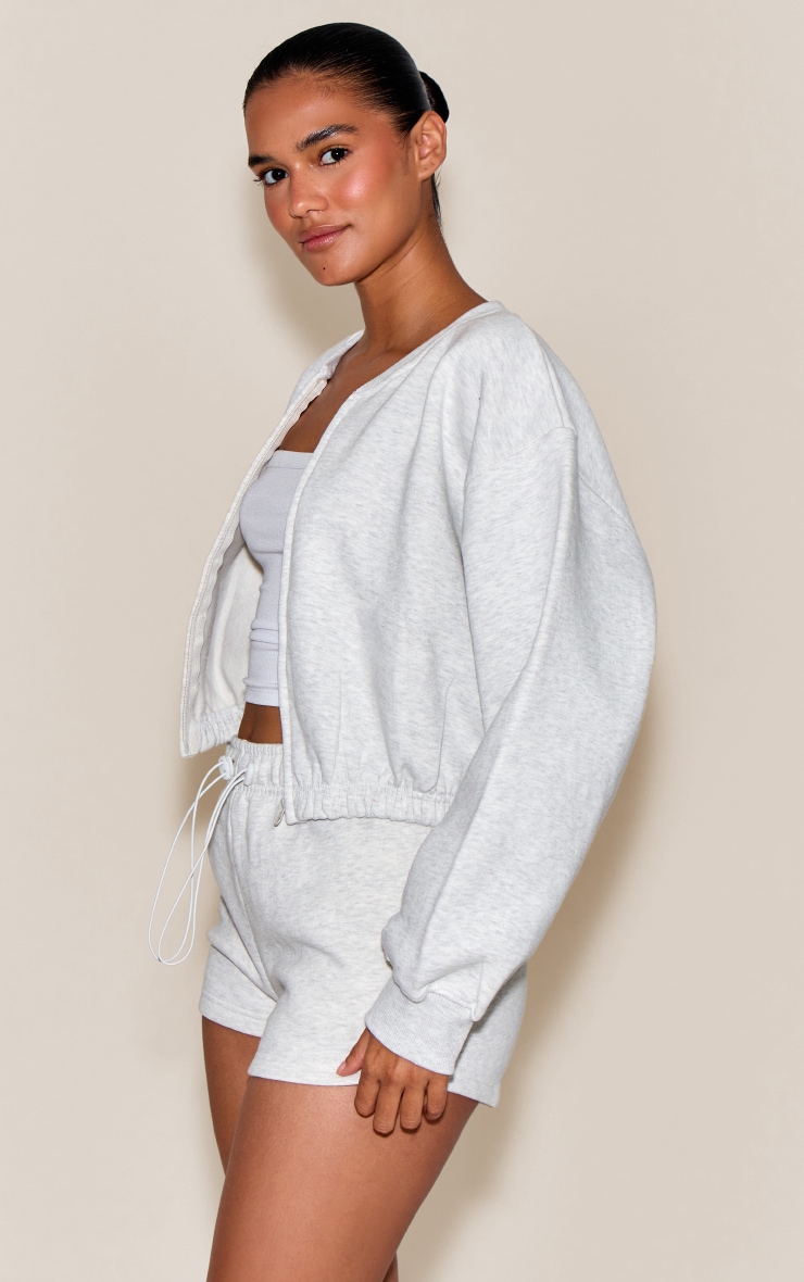 Ash Grey Drawcord Waist Cropped Zip Up Sweatshirt image 4