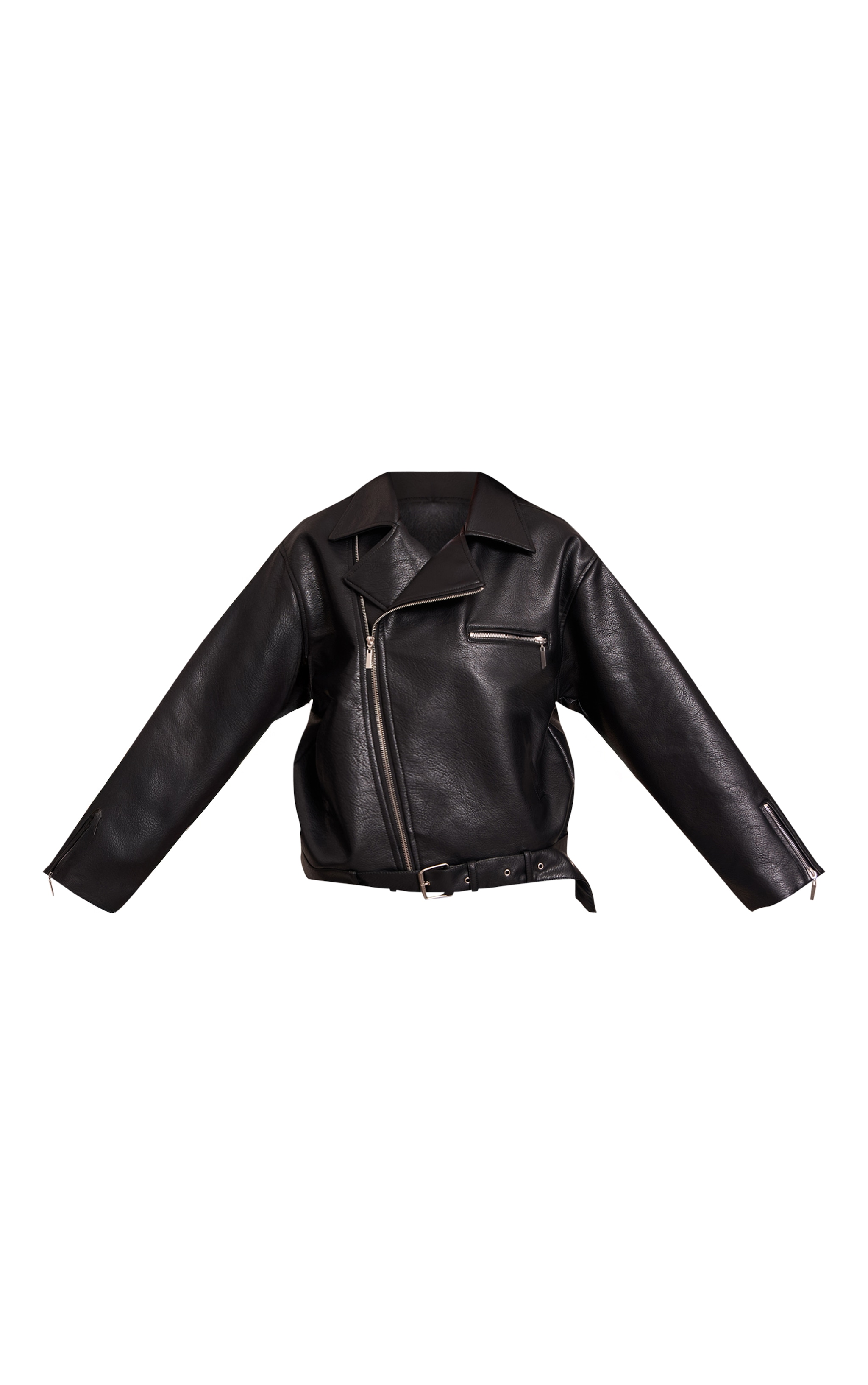 Tall Black Faux Leather Oversized Biker Jacket image 5