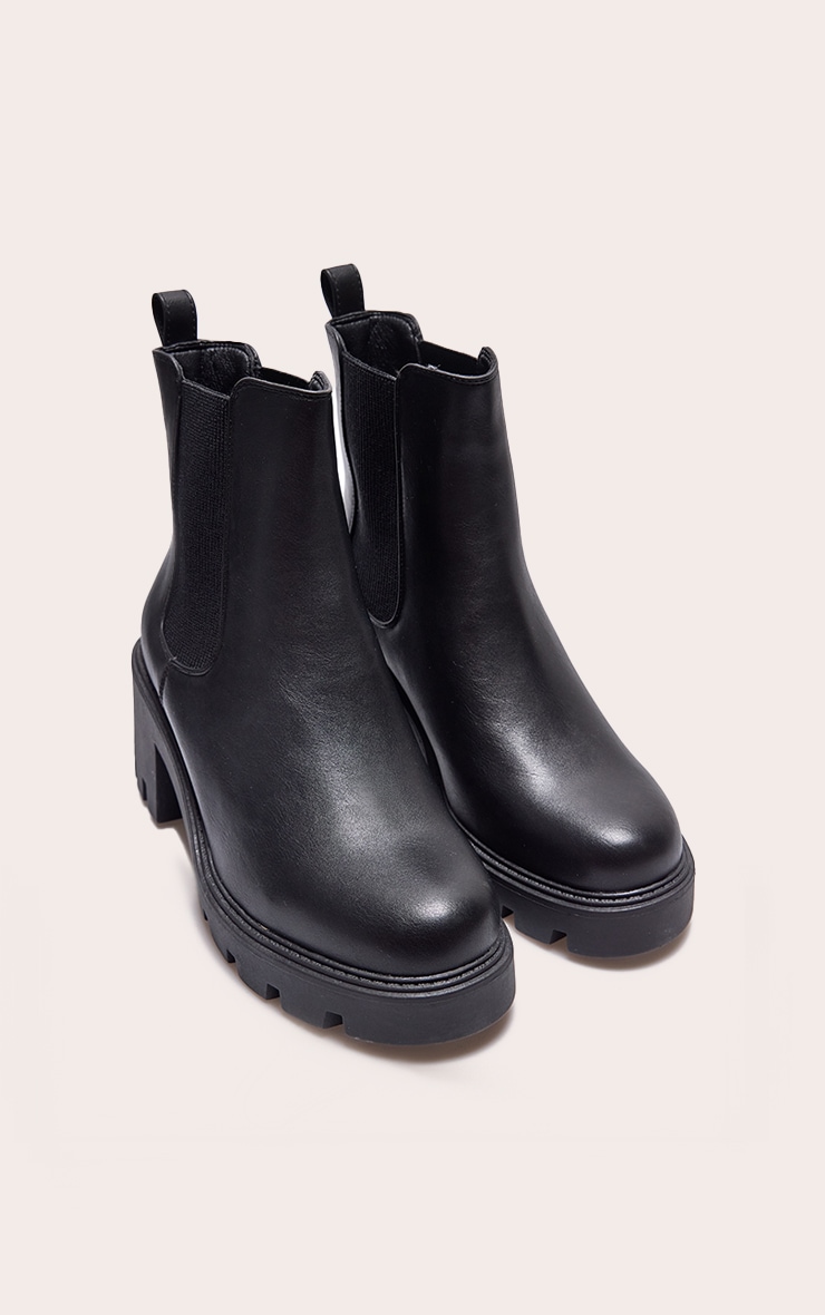 Black Wide Fit PU Chunky Chelsea Ankle Boots image 2