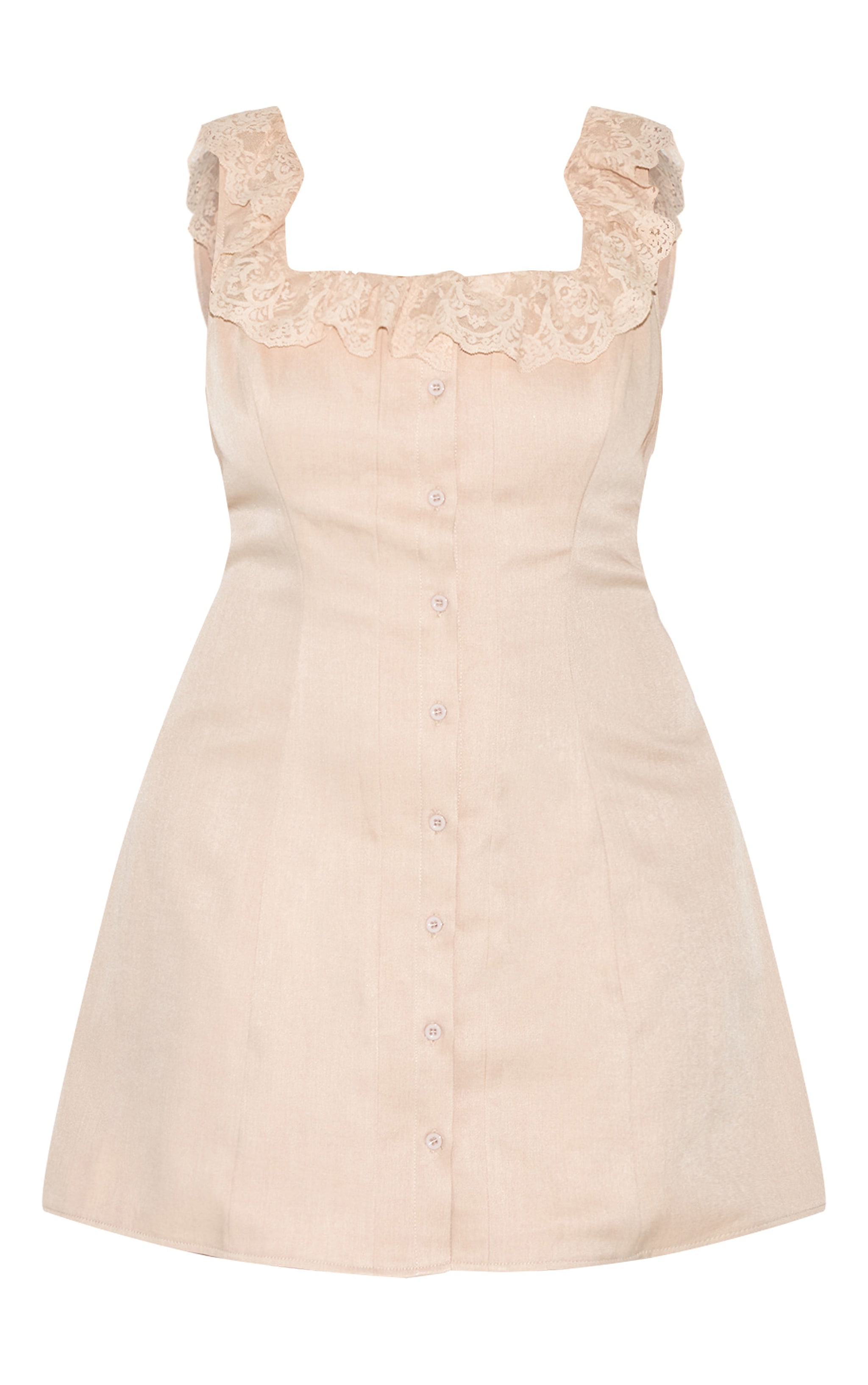  Plus Warm Beige Lace Button Up Trim Corset A-line Dress image 5