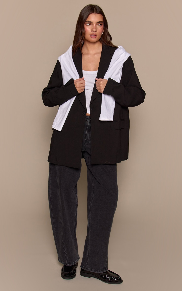 Black Boxy Drop Shoulder Oversized Dad Blazer image 3